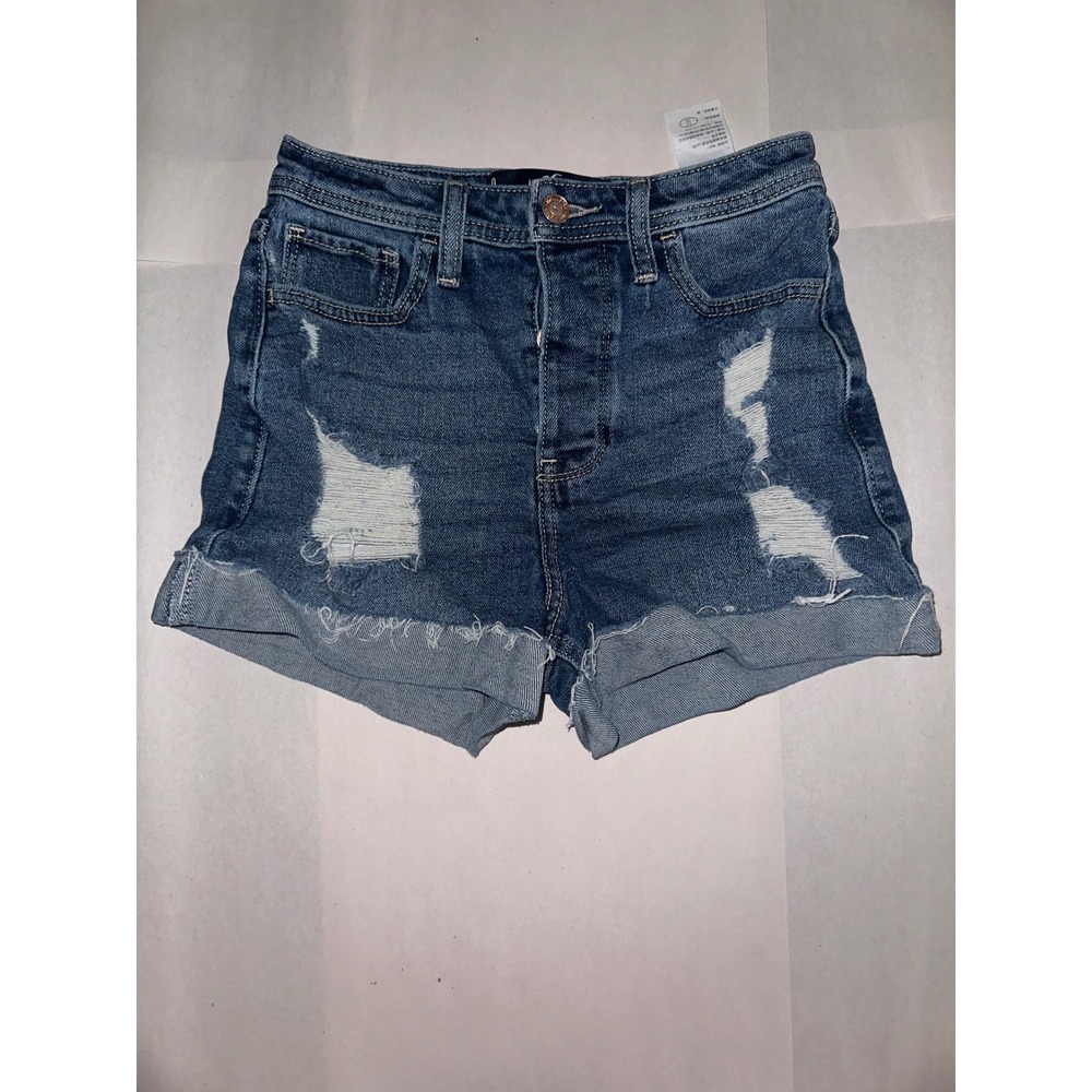 Hollister Ultra High Rise Mom Shorts Medium Wash Distressed Denim Size 0 W24